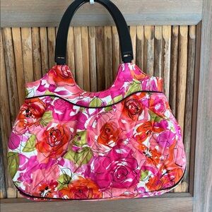 Vera Bradley “Eleanor Rose” Floral Pink/Green Women's Bag, Black Plastic Handles